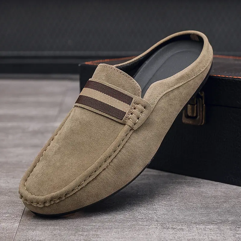Men's Mules Lightweight Suede Casual Shoes New Men Lazy Leisure Breathable Half Support Slippers Slip on Walking Shoes Moccasin