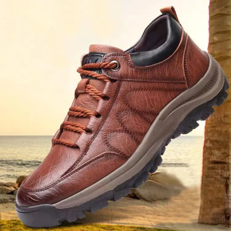 Men's Sneakers Lace-up Leather Casual Shoes Outdoor Running Shoes Men Non Slip Low Top Walking Shoe Plus Size 48 Tênis Masculino