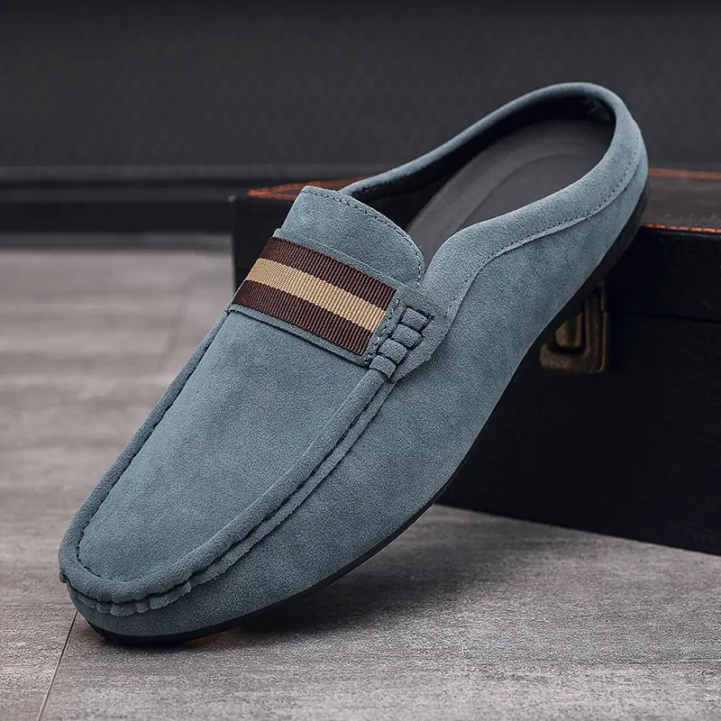 Men's Mules Lightweight Suede Casual Shoes New Men Lazy Leisure Breathable Half Support Slippers Slip on Walking Shoes Moccasin