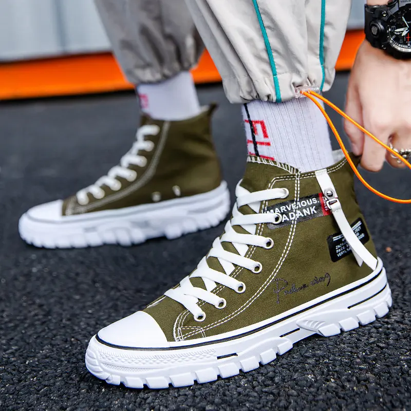 Men's Canvas Shoes High Top Sneakers Breathable Platform Casual Shoes Lace-up Flats Men Non-slip Vulcanize Shoes Tenis Masculino