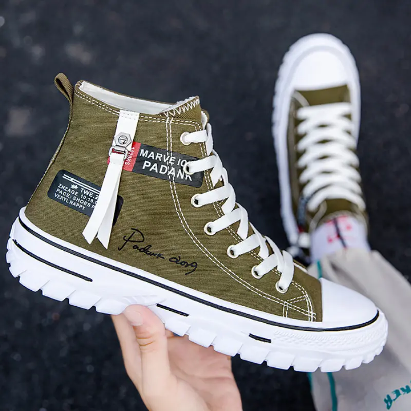 Men's Canvas Shoes High Top Sneakers Breathable Platform Casual Shoes Lace-up Flats Men Non-slip Vulcanize Shoes Tenis Masculino