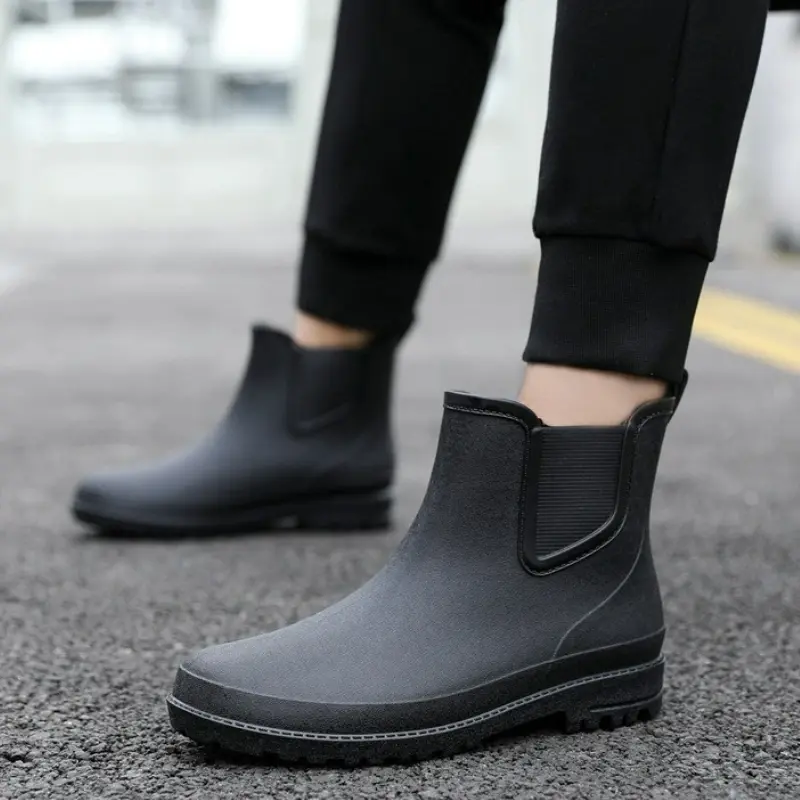 Men's Rain Boots Waterproof Shoes Fashion Outdoor Ankle Boots Fishing Rubber Shoes Non-slip Short Boot Platform Warm Water Boots