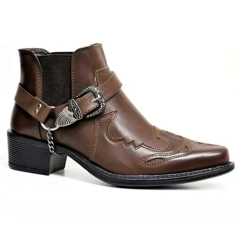Handmade Men's Boots Vintage Cowboy Boots Leather High Top Casual Shoes Buckle Strap Punk Shoes Pointed Toe Men Motorcycle Boots