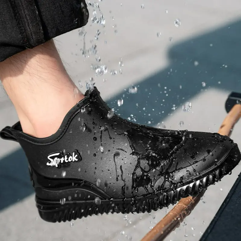Men Rain Boots Waterproof Shoes Fashion Non-Slip Work Short Boots Outdoor Fishing Camping Rain Shoes Slip on Rubber Ankle Boots