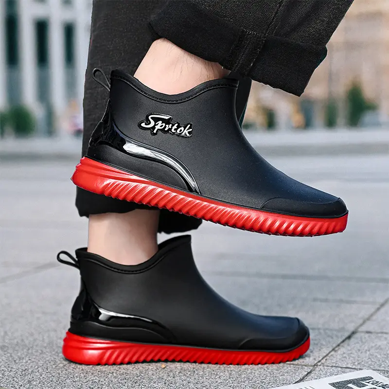 Men Rain Boots Waterproof Shoes Fashion Non-Slip Work Short Boots Outdoor Fishing Camping Rain Shoes Slip on Rubber Ankle Boots