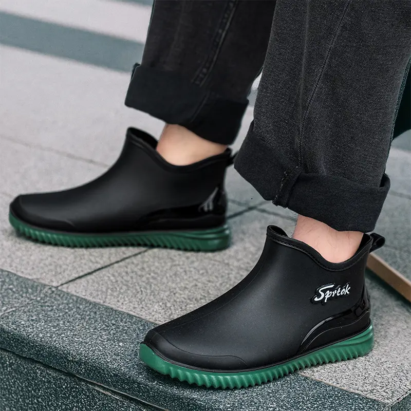 Men Rain Boots Waterproof Shoes Fashion Non-Slip Work Short Boots Outdoor Fishing Camping Rain Shoes Slip on Rubber Ankle Boots