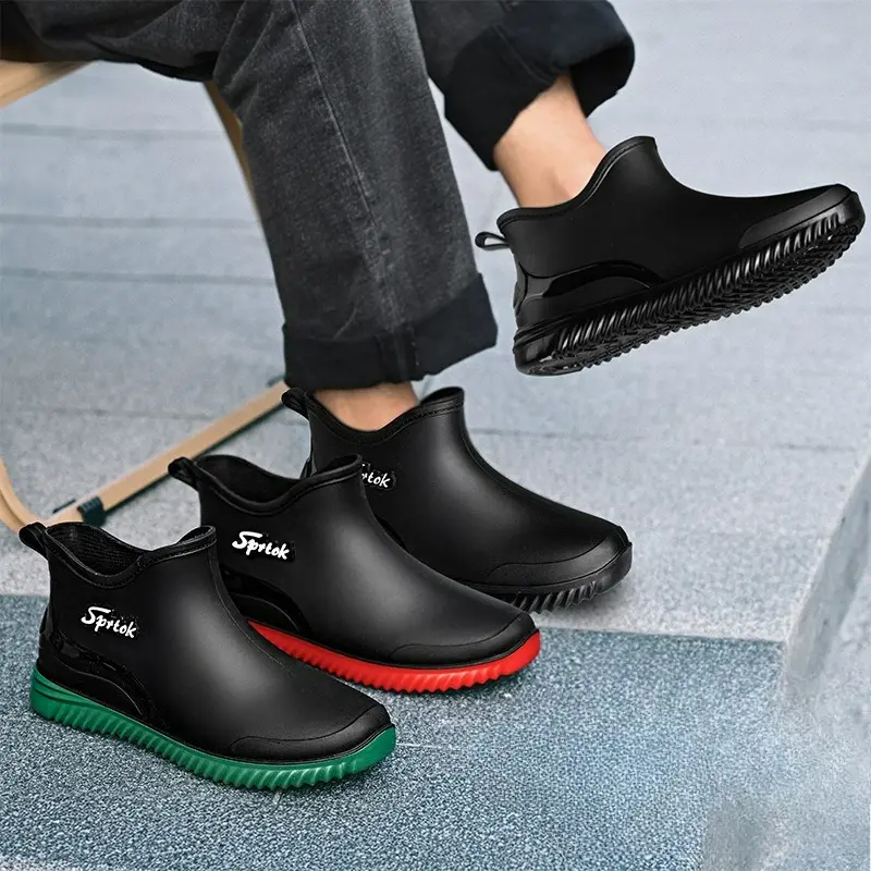 Men Rain Boots Waterproof Shoes Fashion Non-Slip Work Short Boots Outdoor Fishing Camping Rain Shoes Slip on Rubber Ankle Boots