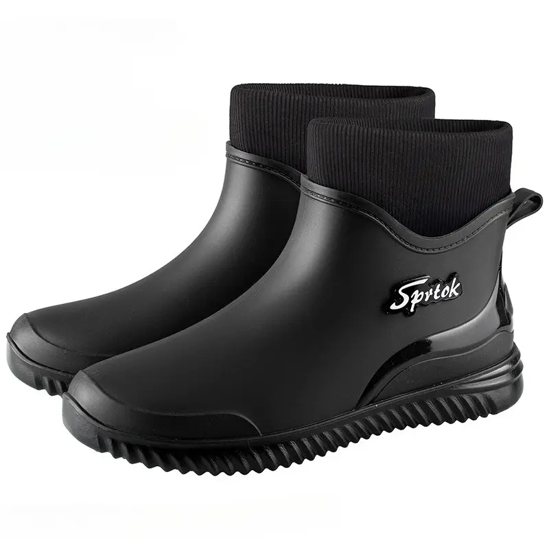 Men Rain Boots Waterproof Shoes Fashion Non-Slip Work Short Boots Outdoor Fishing Camping Rain Shoes Slip on Rubber Ankle Boots
