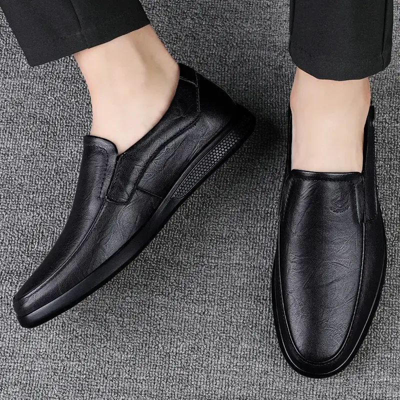 Handmade Men's Shoes Business Leather Shoes Rubber Sole Loafers Slip on Male Casual Shoes Work Office Shoe Black Flat Dress Shoe