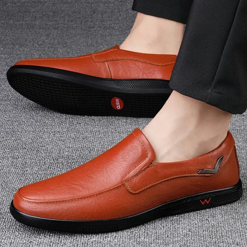 Handmade Men's Shoes Business Leather Shoes Rubber Sole Loafers Slip on Male Casual Shoes Work Office Shoe Black Flat Dress Shoe