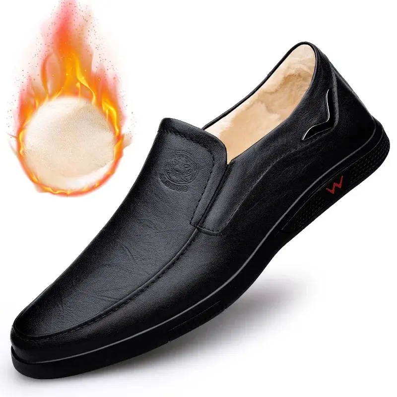 Handmade Men's Shoes Business Leather Shoes Rubber Sole Loafers Slip on Male Casual Shoes Work Office Shoe Black Flat Dress Shoe