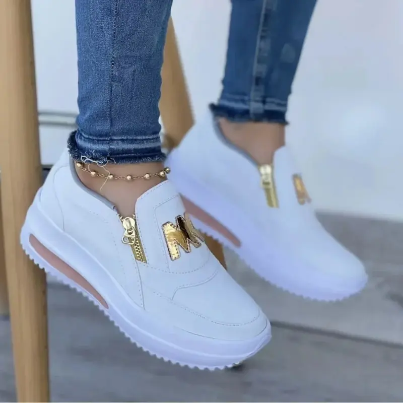Women's Sneakers Platform Shoes Side Zipper M Printed Female Vulcanized Shoes Lightweight Casual Shoe Plus Size 43 Women Shoes