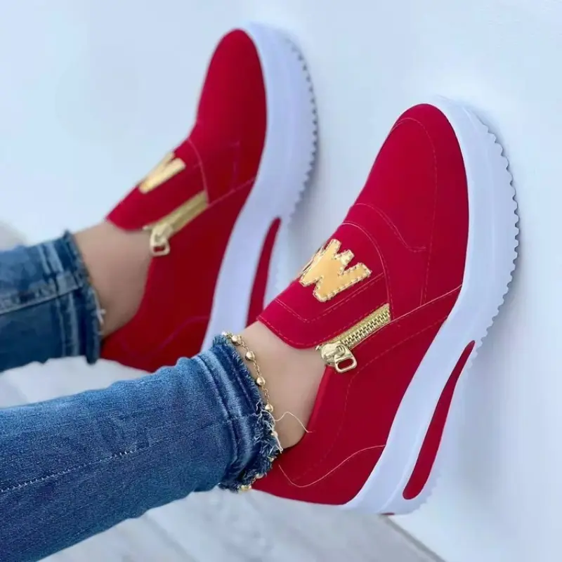 Women's Sneakers Platform Shoes Side Zipper M Printed Female Vulcanized Shoes Lightweight Casual Shoe Plus Size 43 Women Shoes