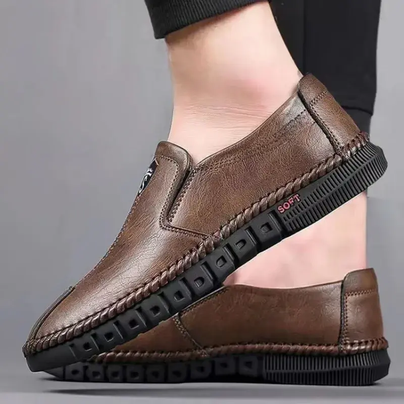 Men Leather Shoes Soft Sole Casual Shoes Autumn Comfortable Business Flats Man Lightweight Work Shoes Slip-on Driving Shoe Tenis