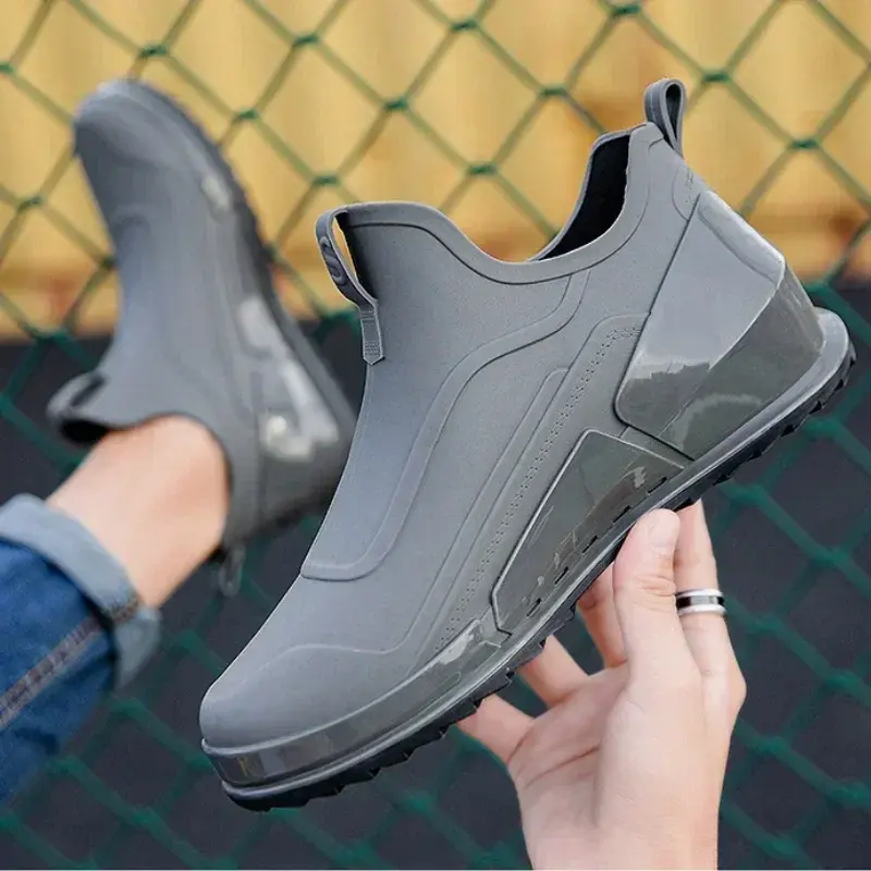 Men's Rain Boots Ankle Waterproof Shoes Men Casual Fishing Work Shoes Slip on Non-slip Rain Shoes Womens Kitchen Rubber Shoe 장화