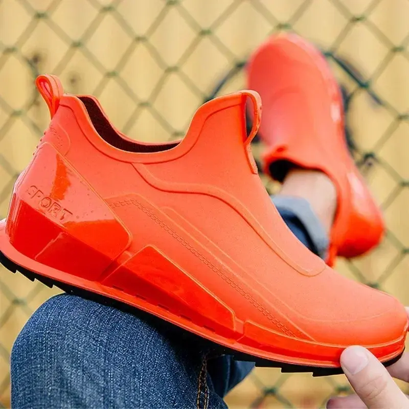 Men's Rain Boots Ankle Waterproof Shoes Men Casual Fishing Work Shoes Slip on Non-slip Rain Shoes Womens Kitchen Rubber Shoe 장화