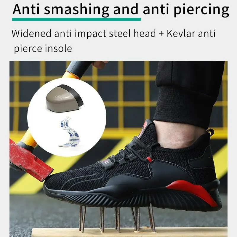 Work Men Safety Shoes Indestructible Steel Toe Shoes Puncture-Proof Anti-Smash Boots Protective Safety Boots Breathable Sneakers