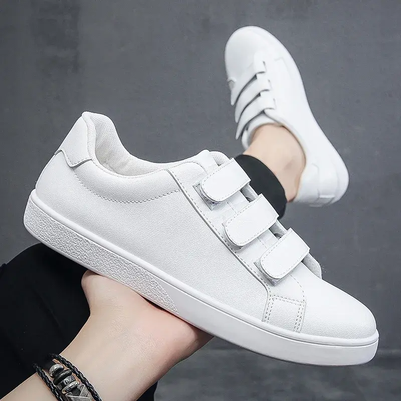 Men Leather Shoes Fashion Casual Shoes Autumn New White Shoes Hook & Loop Loafers Man Flats Comfortable Sneakers Tênis Masculino