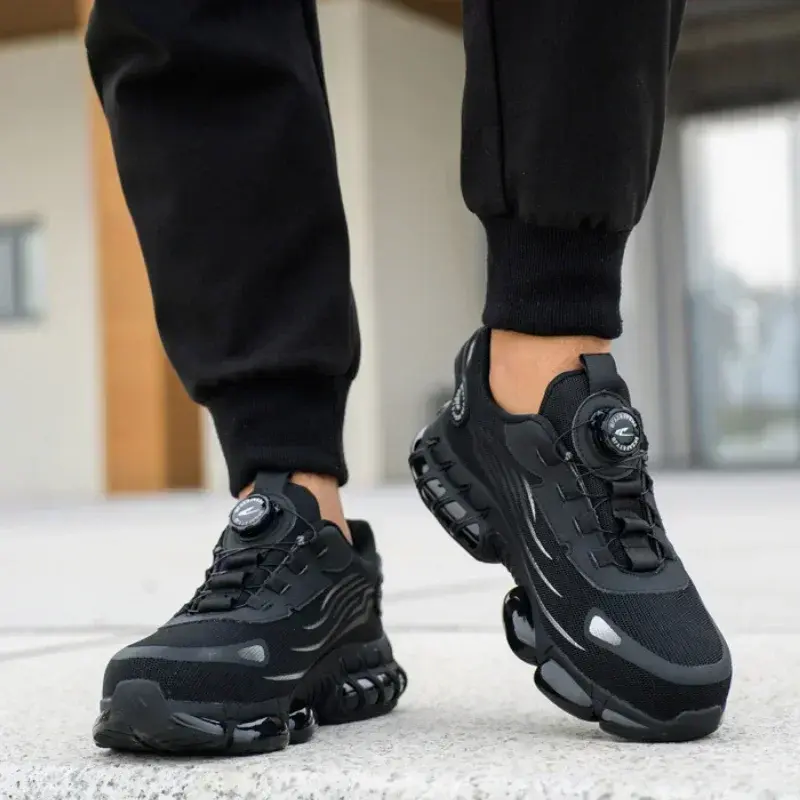 2025 New Men's Rotating Button Work Safety Shoes Male Steel Toe Shoe Breathable Lightweight Sneakers Protective Men Boots Tenis