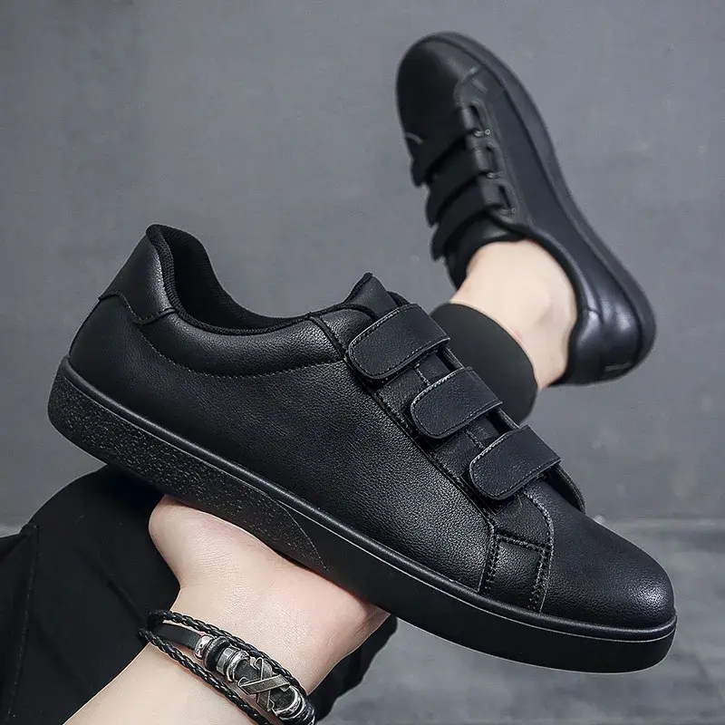 Men Leather Shoes Fashion Casual Shoes Autumn New White Shoes Hook & Loop Loafers Man Flats Comfortable Sneakers Tênis Masculino