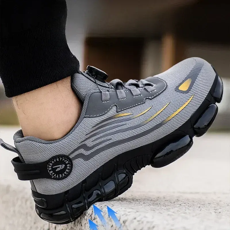 2025 New Men's Rotating Button Work Safety Shoes Male Steel Toe Shoe Breathable Lightweight Sneakers Protective Men Boots Tenis