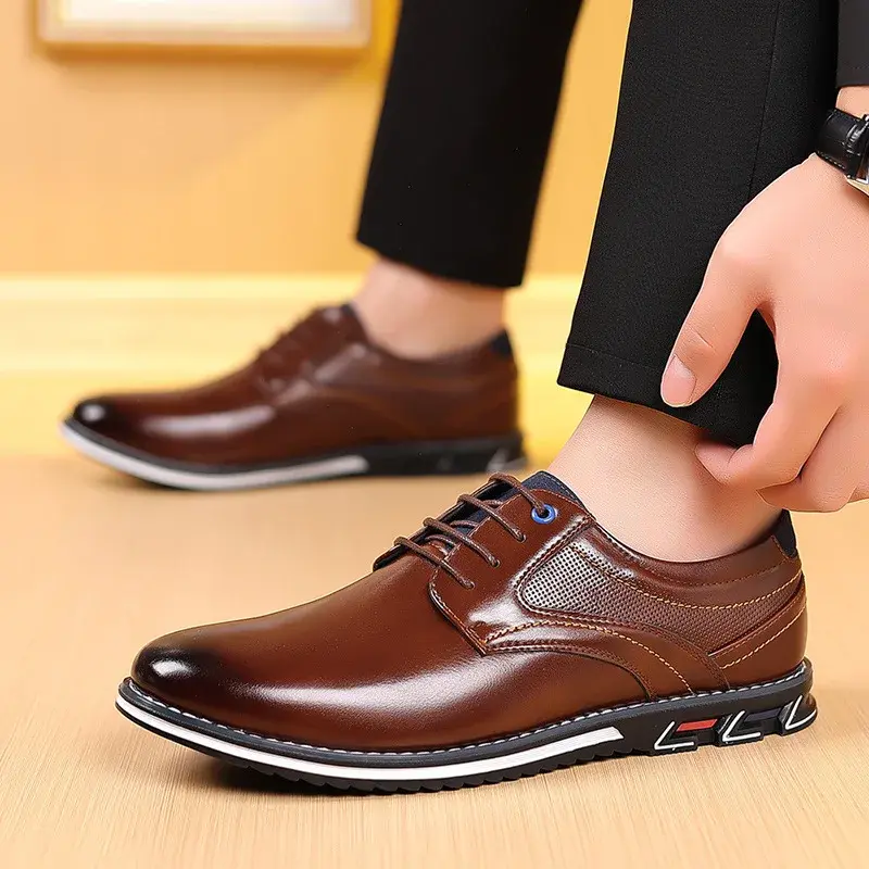 Retro Men Leather Shoes Business Casual Shoes New Man Breathable Loafers Soft Flats Comfortable Fashion Dress Shoes Plus Size 48