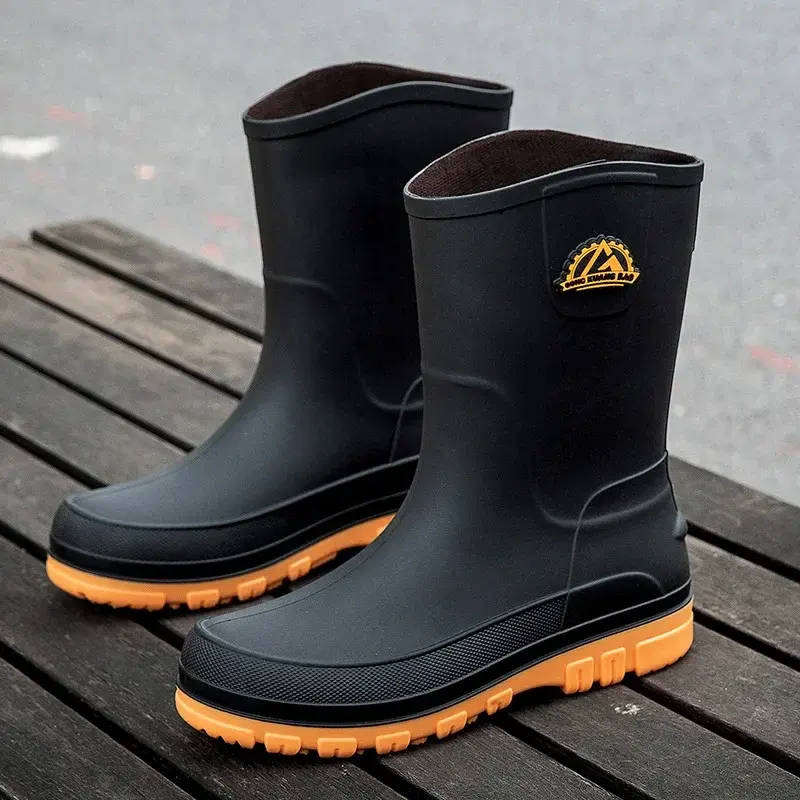 Men's Rain Shoes Waterproof Non Slip Work Rain Boots River Wear Resistant Fishing Shoes New Men Casual Warm Mid-calf Boots 장화