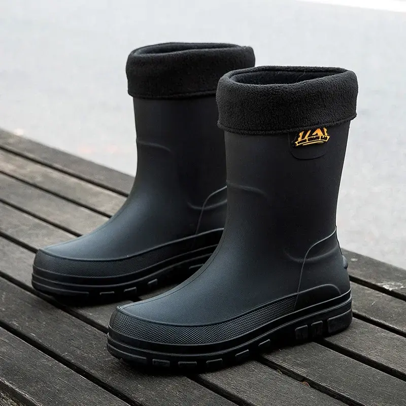 Men's Rain Shoes Waterproof Non Slip Work Rain Boots River Wear Resistant Fishing Shoes New Men Casual Warm Mid-calf Boots 장화