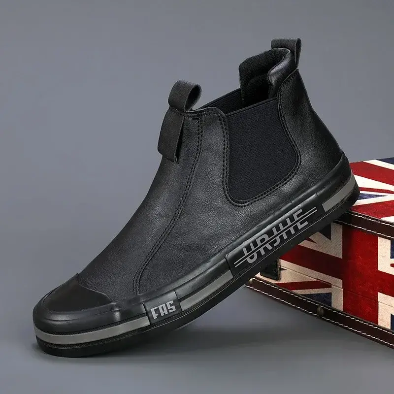 Leather Casual Shoes High Top Men's Sneakers Fashion Comfortable Loafers Yellow Autumn Men Shoes Moccasins Non Slip Ankle Boots