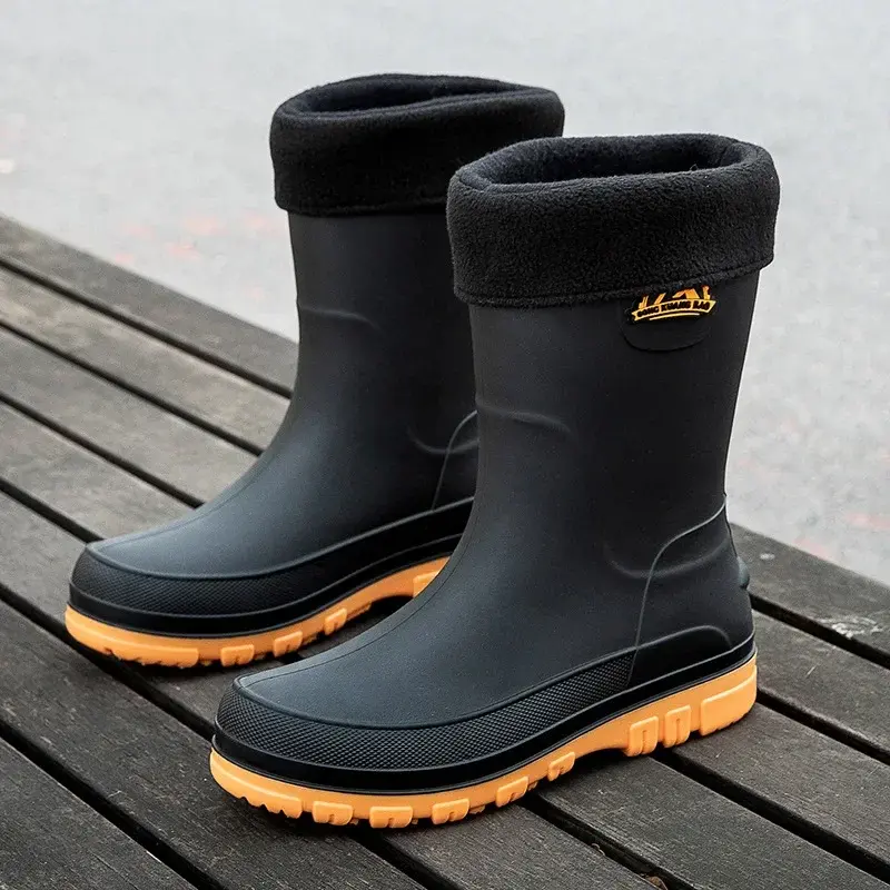 Men's Rain Shoes Waterproof Non Slip Work Rain Boots River Wear Resistant Fishing Shoes New Men Casual Warm Mid-calf Boots 장화