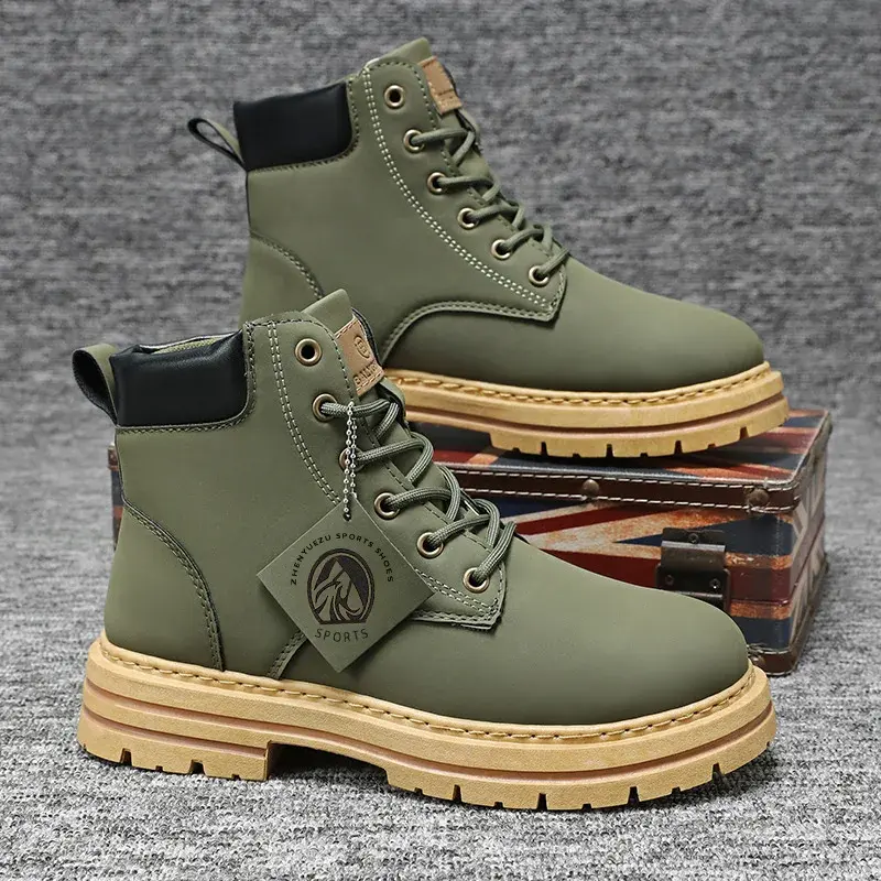 Men's Boots High Top Ankle Boots Trend Men Shoes Non-Slip Lace-Up Leather Shoes Men Wear-Resistant Hiking Boot Botas Para Hombre