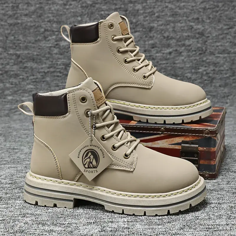Men's Boots High Top Ankle Boots Trend Men Shoes Non-Slip Lace-Up Leather Shoes Men Wear-Resistant Hiking Boot Botas Para Hombre