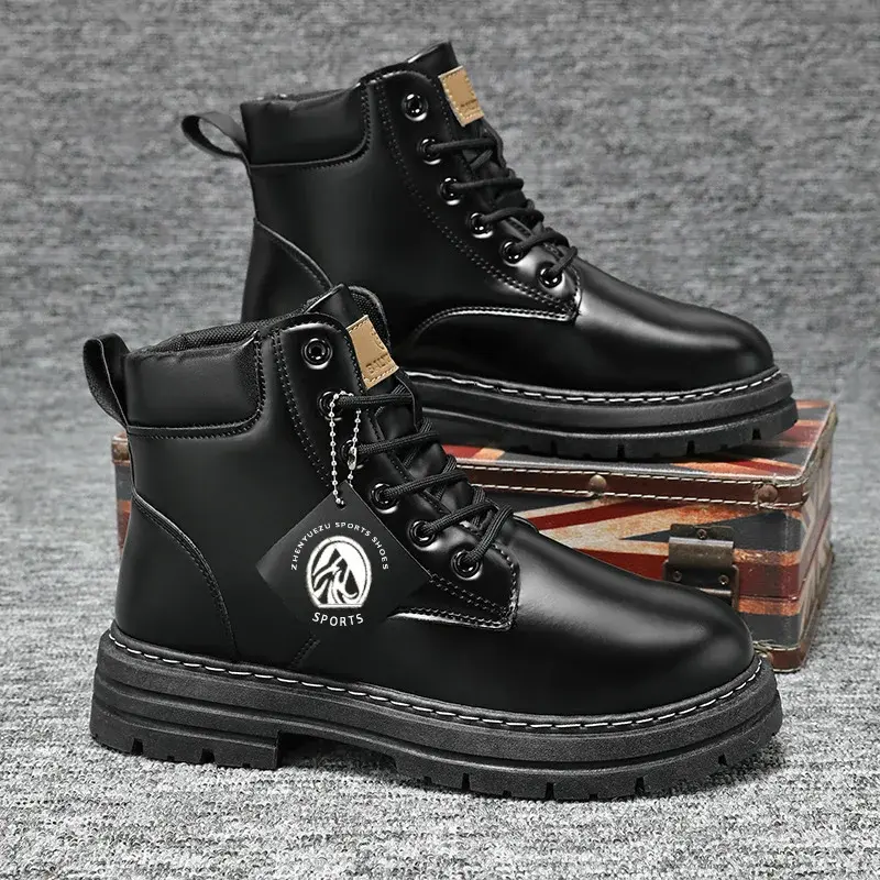 Men's Boots High Top Ankle Boots Trend Men Shoes Non-Slip Lace-Up Leather Shoes Men Wear-Resistant Hiking Boot Botas Para Hombre