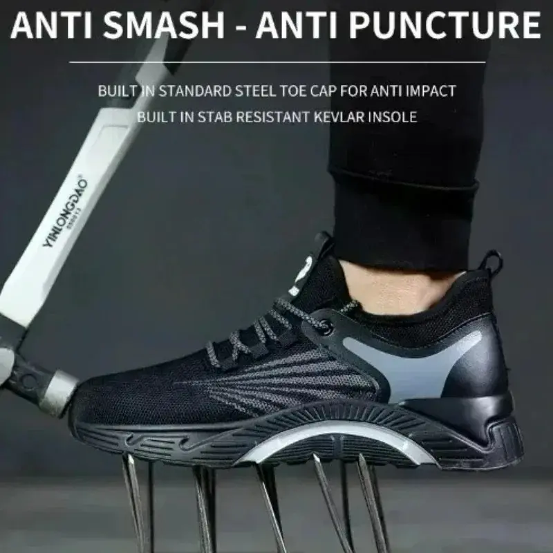 New Men's Safety Shoes Breathable Steel Toe Shoes Anti-smash Anti-stabbing Sneakers Protective Boots Lightweight Work Men Shoes