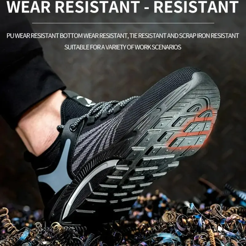 New Men's Safety Shoes Breathable Steel Toe Shoes Anti-smash Anti-stabbing Sneakers Protective Boots Lightweight Work Men Shoes