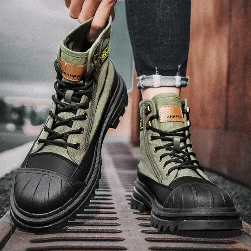 Men Boots High-top Boots Toe Cap Anti-collision Canvas Boots Male Work Safety Shoes Platform Casual Shoes Breathable Ankle Boot
