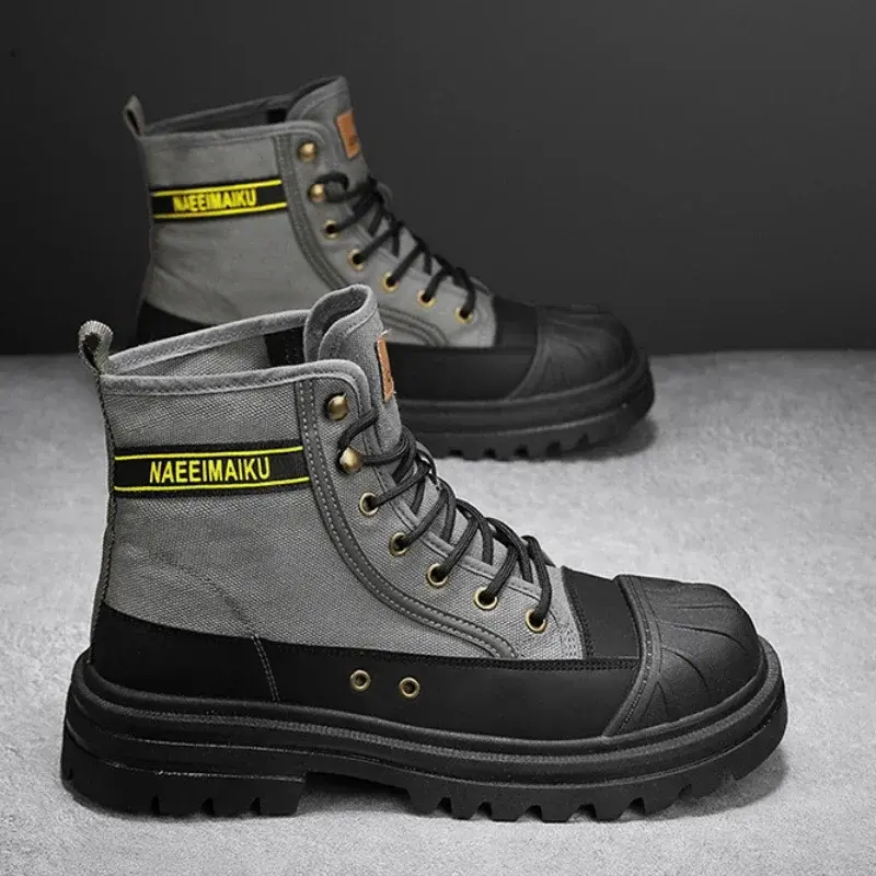 Men Boots High-top Boots Toe Cap Anti-collision Canvas Boots Male Work Safety Shoes Platform Casual Shoes Breathable Ankle Boot