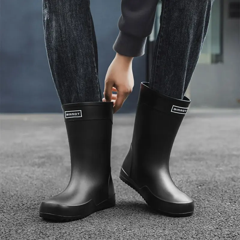 Men Rain Shoes Waterproof Mid-Calf Boots Fashion Non-slip Work Rubber Boots Outdoor Fishing Shoes for Men PVC Slip on Rain Boots