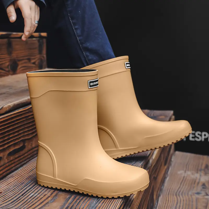 Men Rain Shoes Waterproof Mid-Calf Boots Fashion Non-slip Work Rubber Boots Outdoor Fishing Shoes for Men PVC Slip on Rain Boots