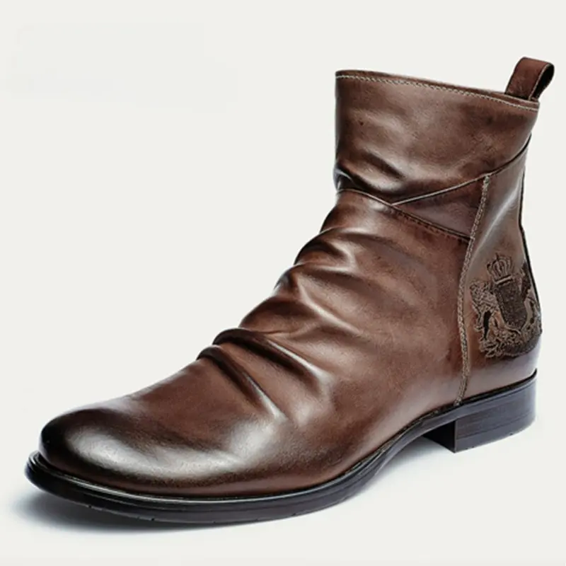 Men's Boots Side Zipper Leather Boots Fashion Outdoor Work Ankle Boots Plus Size High Top Shoes Handmade Platform Chelsea Boot