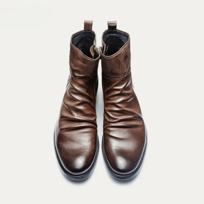 Men's Boots Side Zipper Leather Boots Fashion Outdoor Work Ankle Boots Plus Size High Top Shoes Handmade Platform Chelsea Boot
