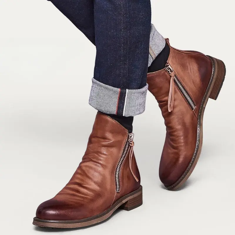 Men's Chelsea Boots PU Leather Ankle Boots High-top Tassel Zipper Boots Non-slip Platform Boot Retro Plus Size Men Shoes Botas