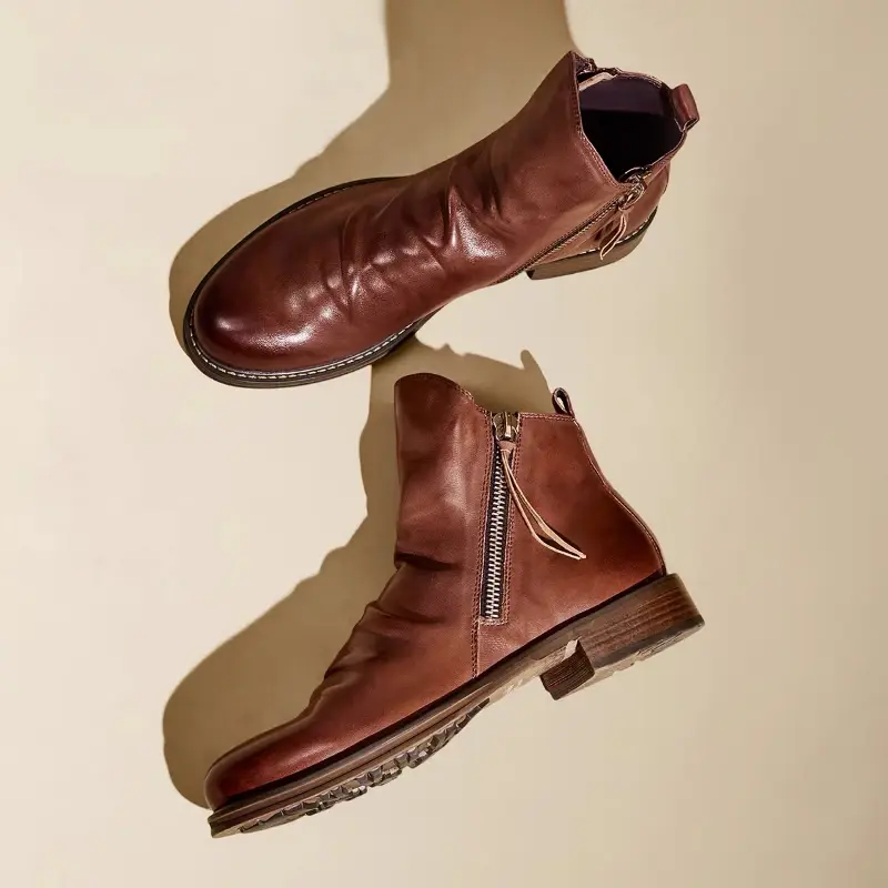 Men's Chelsea Boots PU Leather Ankle Boots High-top Tassel Zipper Boots Non-slip Platform Boot Retro Plus Size Men Shoes Botas