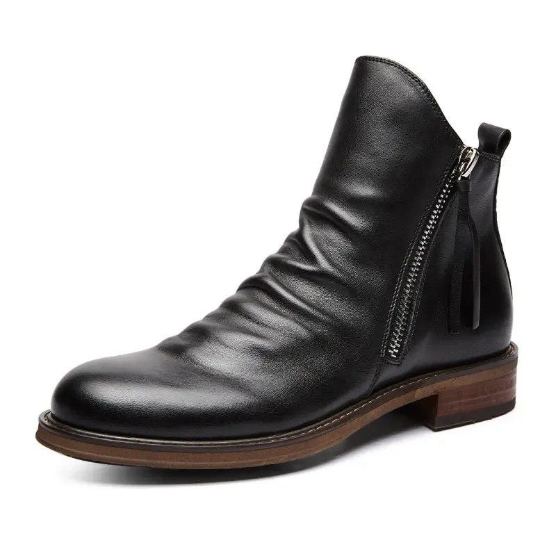 Men's Chelsea Boots PU Leather Ankle Boots High-top Tassel Zipper Boots Non-slip Platform Boot Retro Plus Size Men Shoes Botas
