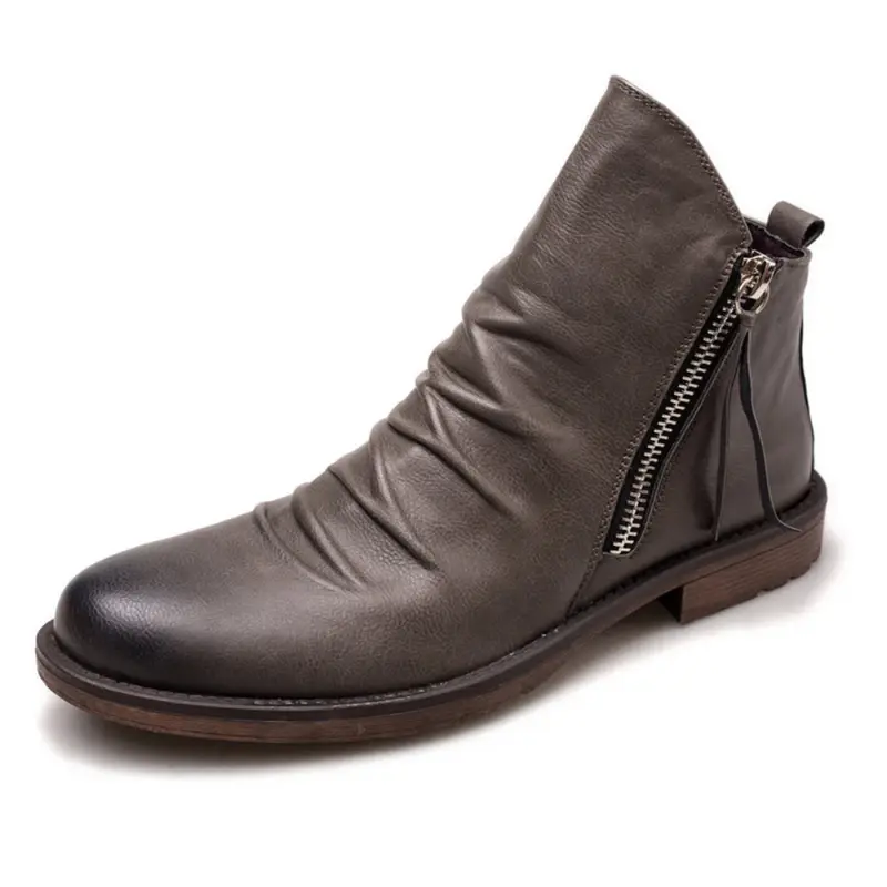 Men's Chelsea Boots PU Leather Ankle Boots High-top Tassel Zipper Boots Non-slip Platform Boot Retro Plus Size Men Shoes Botas