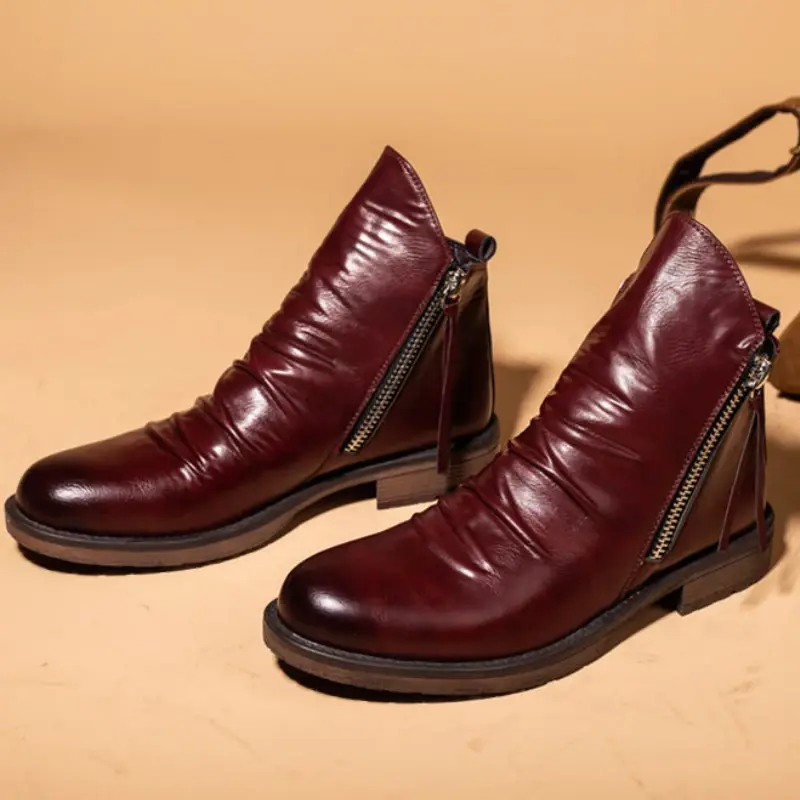 Men's Chelsea Boots PU Leather Ankle Boots High-top Tassel Zipper Boots Non-slip Platform Boot Retro Plus Size Men Shoes Botas