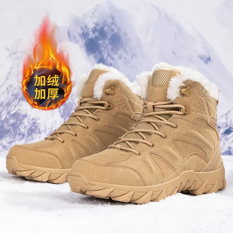 Outdoor Leather Mens Slip on Boots Platform Shoes Luxury Brand Men Winter Plush Snow Boots Fashion All-match Men Motocross Boots