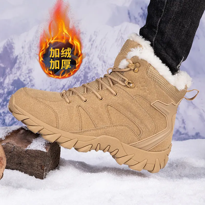 Outdoor Leather Mens Slip on Boots Platform Shoes Luxury Brand Men Winter Plush Snow Boots Fashion All-match Men Motocross Boots