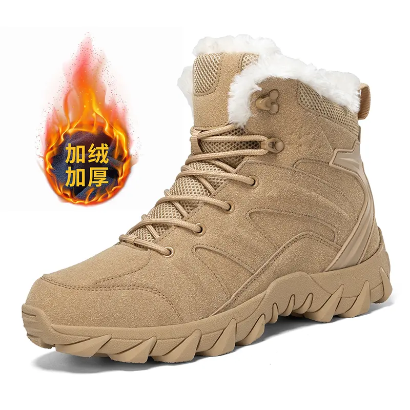 Outdoor Leather Mens Slip on Boots Platform Shoes Luxury Brand Men Winter Plush Snow Boots Fashion All-match Men Motocross Boots