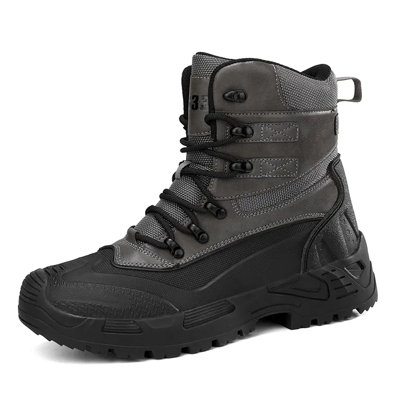 Outdoor Leather Mens Slip on Boots Platform Shoes Luxury Brand Men Winter Plush Snow Boots Fashion All-match Men Motocross Boots